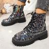 New Autumn and Winter Women's Boots Casual Inner Height-enhancing Sequin Boots Large Size Front Lace-up Comfortable Women Boots