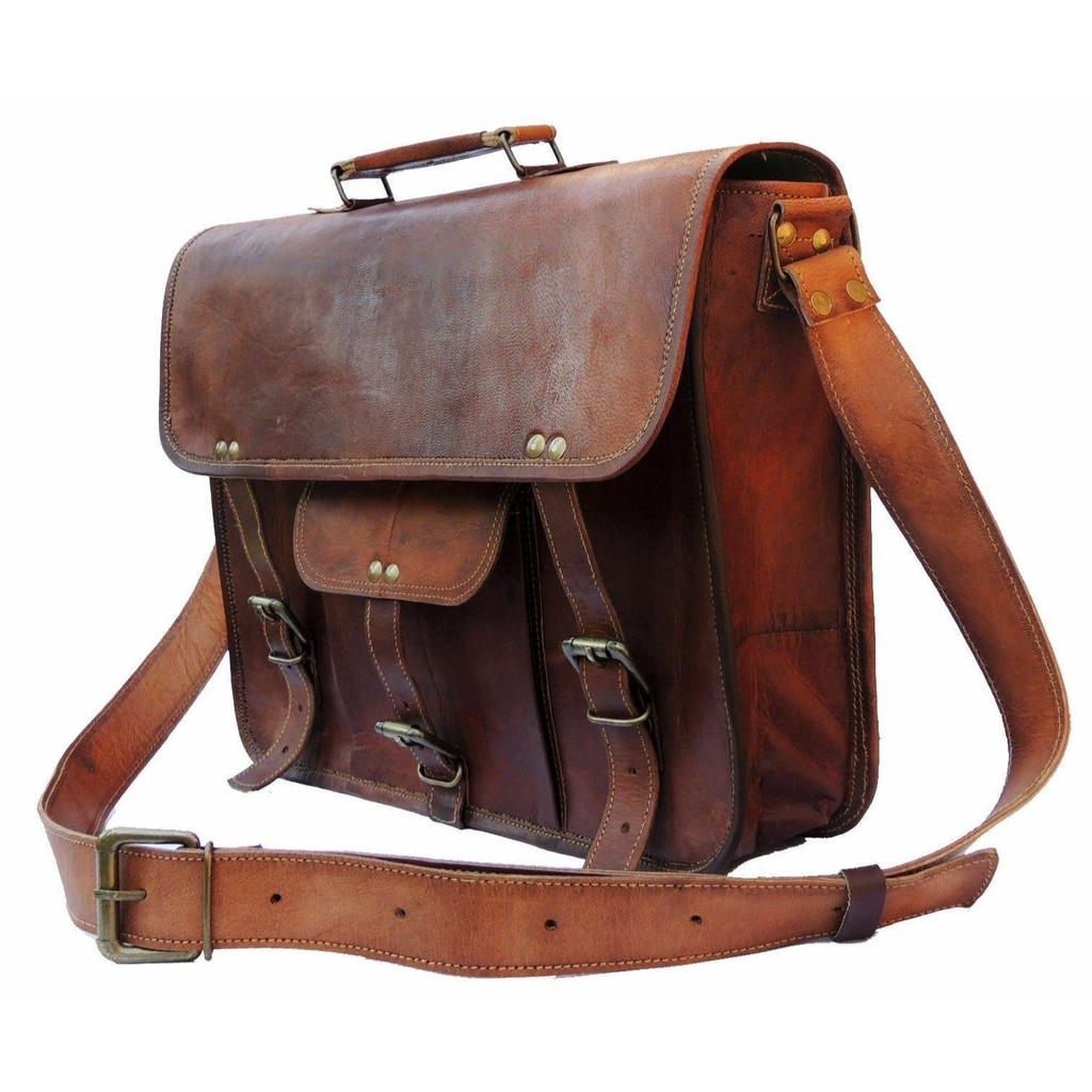15" Vintage Brown Leather Messenger Bag for Men /New Laptop Satchel Shoulder Bag