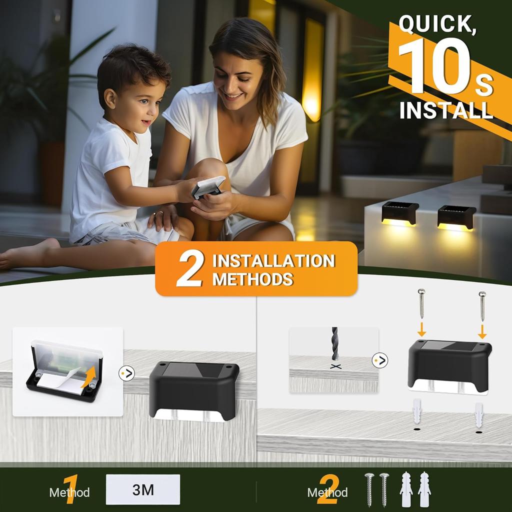 Solar Step Lights Waterproof LED Lights for Outdoor Stairs, Steps, Fences, Patios, Yards, Porches and Balconies