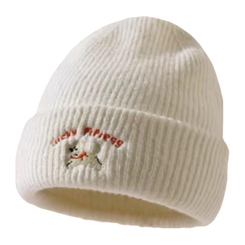 Cute Puppy Embroidery Winter Knitted Hat Thicken Winter Warm Beanie Cap Windproof Soft Crochet Bonnet Hat