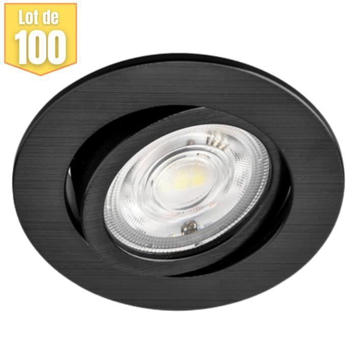 Lot de 100 spots LED encastrables 3en1 rond noir 7W IP20