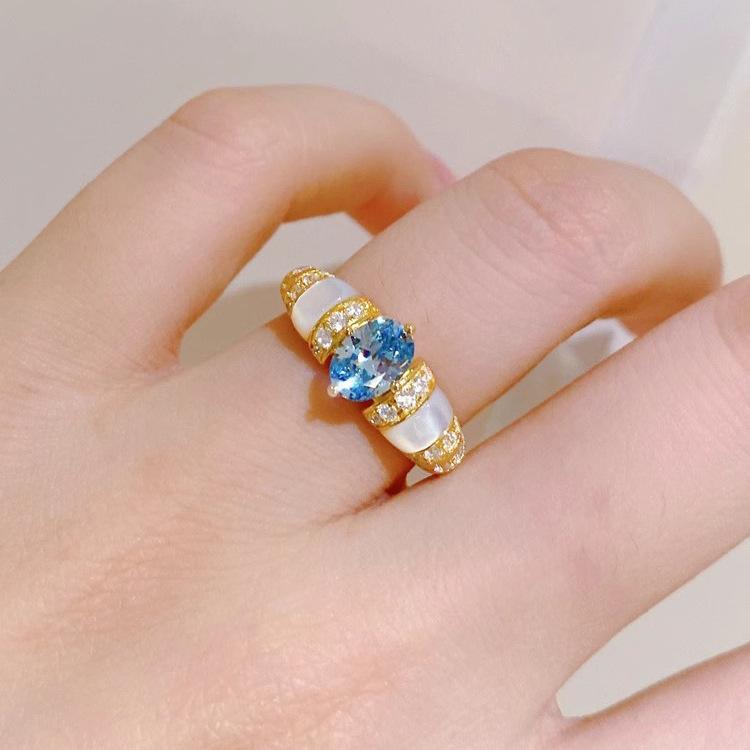Винтажное кольцо с аквамарином, женское, нишевый дизайн, высокое качество, белый, розовый, фритиллария, сладкое, винтажное, кольцо с красным корундом