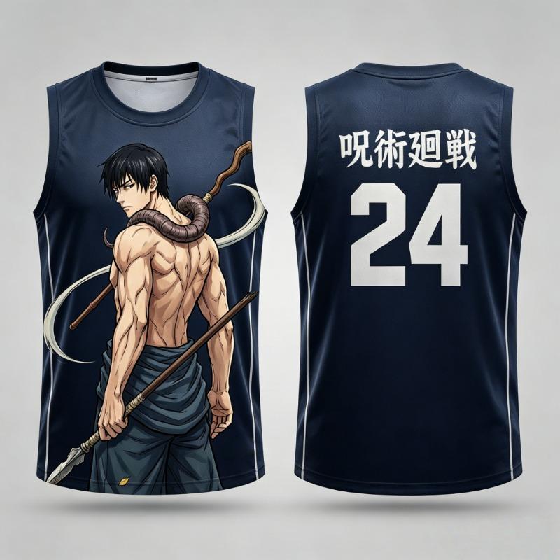 Jujutsu Kaisen Fushiguro Toji Basketball Jersey 24 Number Pattern Sleeveless Tank Top Anime Streetwear Unisex Sports Vest Tshirt