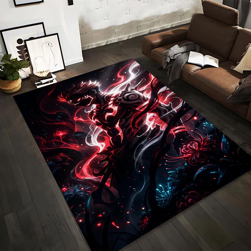 "Abstract Warrior Design Carpet with Glowing Red and Black Patterns" Suitable for use as an anti-slip for living room bedroom sofas