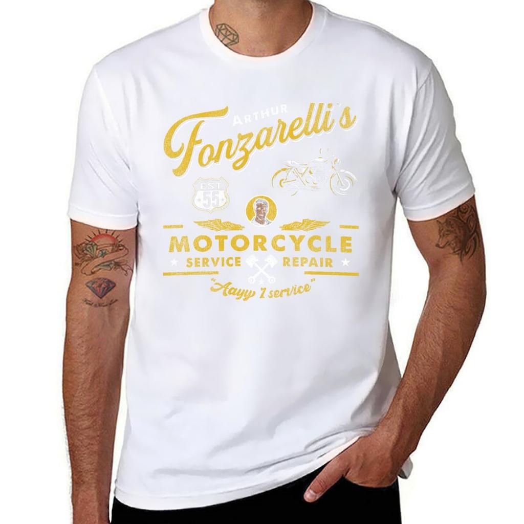 Fonzy Motorcycle Repair Service Worn Out Tshirt Plus Size Summer Short Sleeve Tshirt