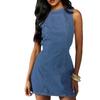 Womens Denim Midi Dress With Back Tie Detail High-Waisted Sleeveless Round Neck Jean Street Style