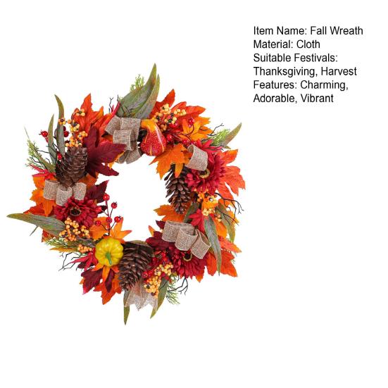 Искусственный осенний венок 18 дюймов Осенний венок на входную дверь с подсолнухом, тыквой, ягодами, сосновыми шишками для улицы, помещения, стены, окна, на День благодарения, урожая