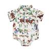Baby Boys Rompers Western Horse Print Turn-Down Collar Short Sleeve Infant Gentleman Bodysuits Summer Jumpsuits