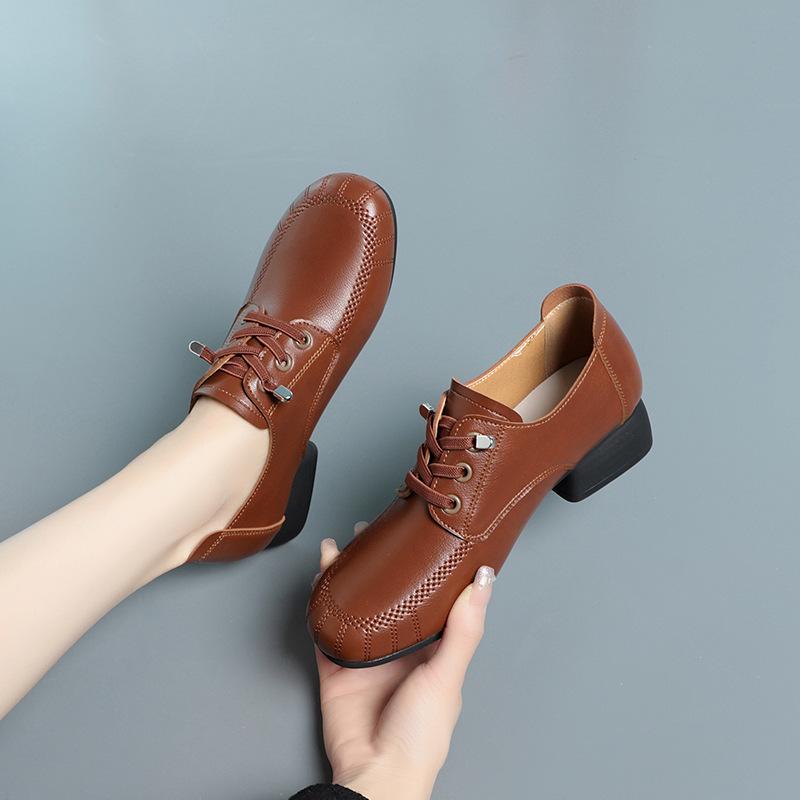 Мода весна осень новые модные женские однотонные толстые подошвы плоские повседневные дышащие туфли для ходьбы и бега мягкие кожаные одинарные туфли универсальные