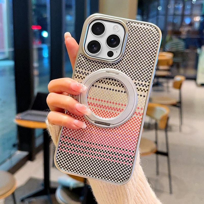 For iPhone 16 Pro Magnetic Case Kickstand Electroplated PC + PU Leather Phone Back Cover