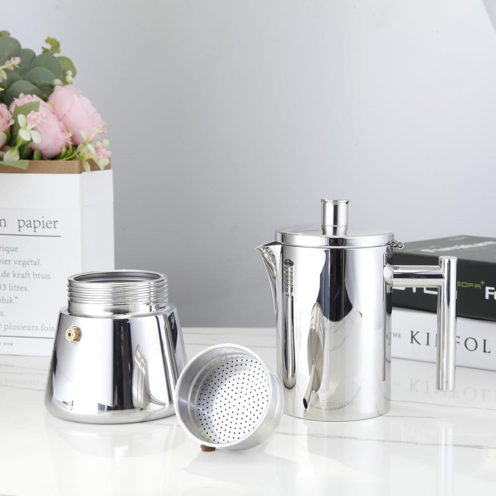 Easyworkz Stainless Steel Moka Pot Funnel Replacement Reducer Set for Espresso Makers, 6 Cups