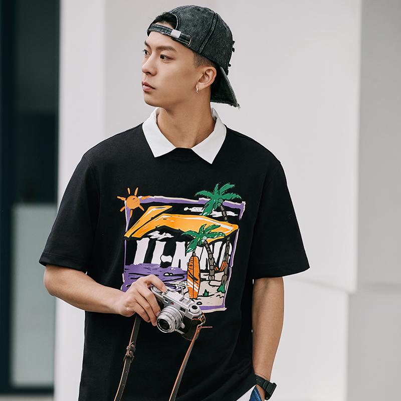 Li-Ning Крутая и удобная мужская футболка с коротким рукавом и круглым вырезом, напечатанная вручную, черная AHSU713-1