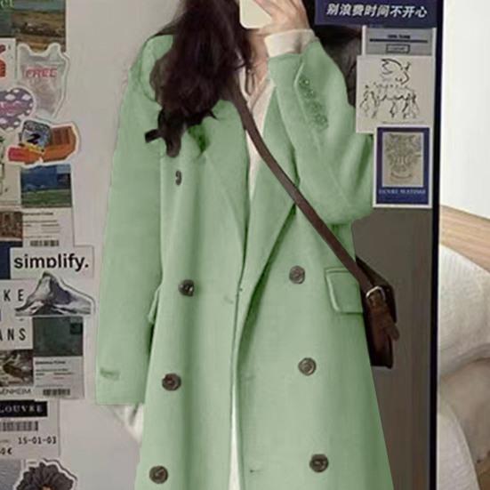 Женское осенне-зимнее длинное шерстяное пальто с лацканами и длинными рукавами, двубортная верхняя одежда с карманами, однотонное теплое женское пальто
