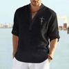 Long Sleeve Men's Fashion V-Neck Button T-Shirt Fashion Print Social Shirt