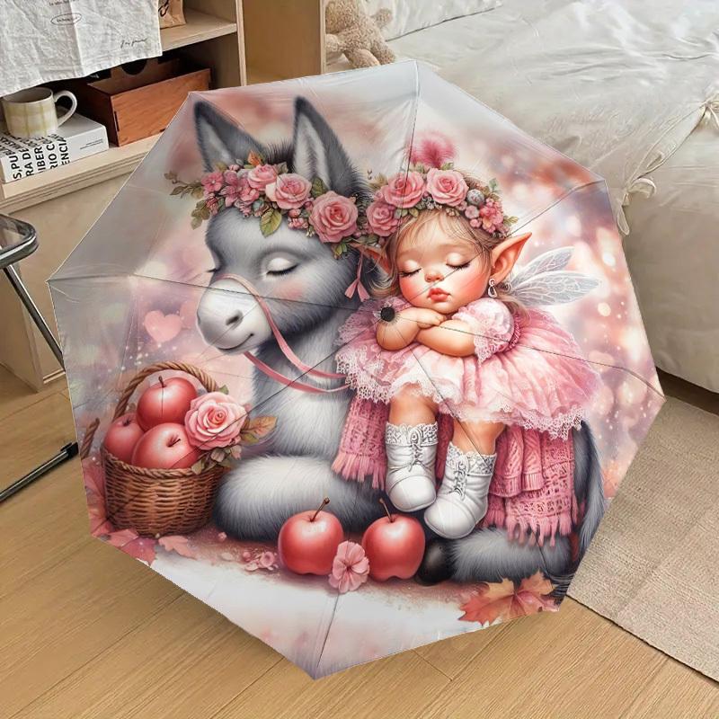 1pc fairy donkey Automatic Open/Close Umbrella with Windproof, 8-Rib Sturdy Canopy, Durable Ribs, Fashionable Design1141A