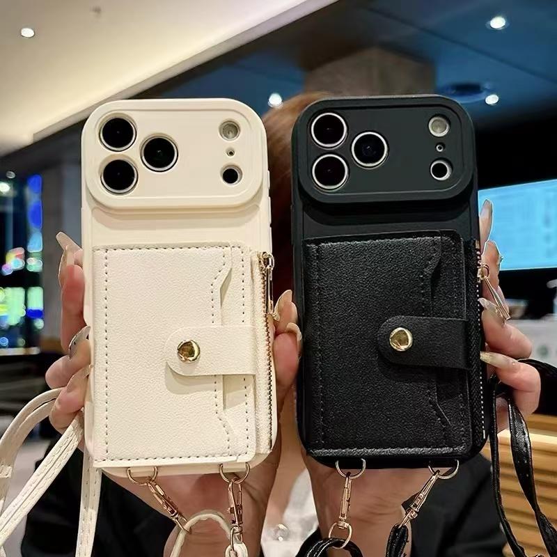 Чехол-кошелек на шнурке для iPhone 17 Pro Max Air 11 12 13 15 16 14 Plus Слоты для карт Ремешок через плечо Кожаный Модный Сумка на молнии Чехол