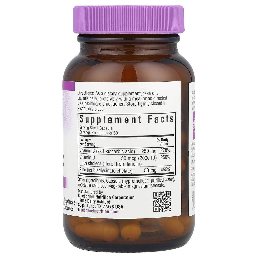 Витамин C, D3 и цинк, 50 вегетарианских капсул