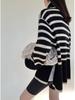 Женский вязаный свитер с высоким воротником - Ретро полосатый дизайн, свободный крой, осень/зима 2023, корейский стиль.