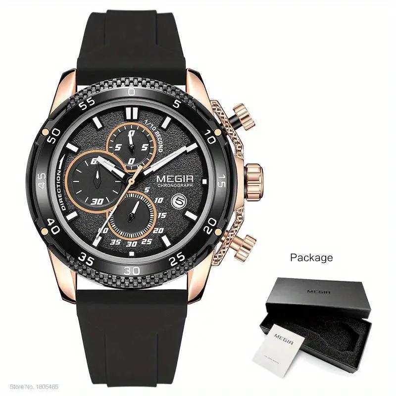 Megir Men's Watch With Silicone Strap Chronograph Quartz Wristwatches Glow Waterproof Wrist Watch, Ideal Choice for Gifts 2211