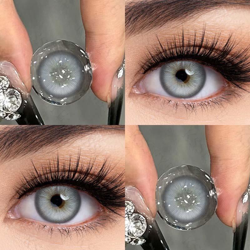 Контактные линзы MillCreek для близорукости, 2 шт., цветные линзы серии Casablanca, зеленые/синие/серые, 14,2 мм, мини-размер, маленький диаметр, 2024 г., новый стиль радужной оболочки, годовое использование