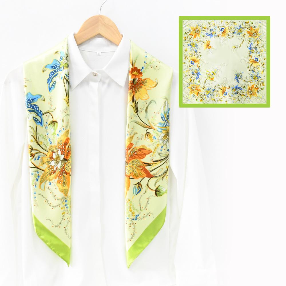 91CM large square scarf women's gift spring and autumn sunscreen silk scarf Suzhou and Hangzhou trend satin large square scarf shawl wholesale