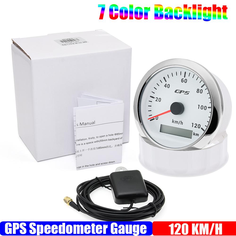 60KMH 85mm GPS Speedometer Gauge+Antenna 7 Color Backlight 120KMH Odometer 0~200KMH Speed Meter for Car Boat Yacht 12V24V Custom