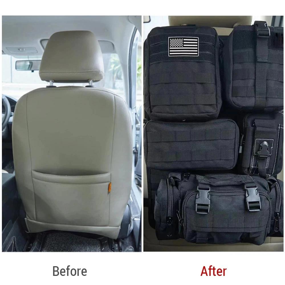 For All Car Rear Seat Tactical Backrest Wall Hanging Seat Back Organizer Molle Panel Storage Bag with 5 Detachable Pouch