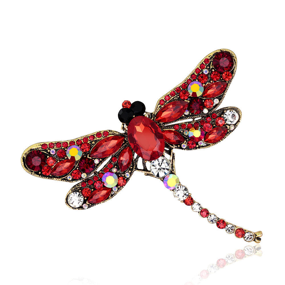 Crystal and European Vintage Dragonfly Brooch Pin Point Drill Dragonfly Brooch