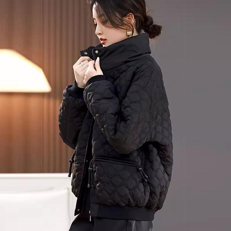 High-End European Style Plus Size Short Down Cotton Coat for Women, Autumn Winter Casual Warm Cotton-Padded Jacket