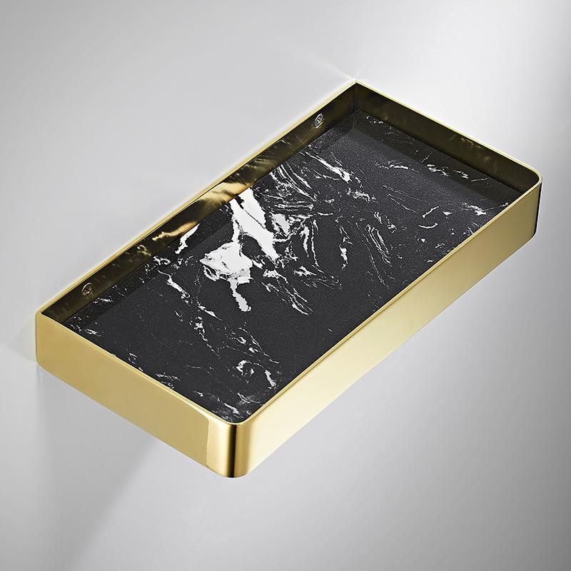 Black Marble Wall Mounted Bathroom Shelf Brass Gold Shower Dresser Storage Rack Bathroom Shelving Bathroom Accessories