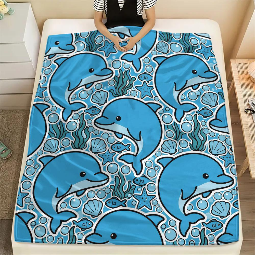 Cute animal panda dolphin Print Flannel Blanket High quality Comfortable for All Seasons Home Decor Warmth and Comfort Perfect for Christmas Gifts