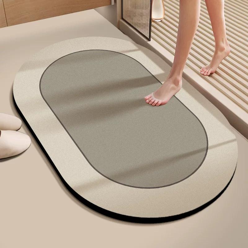 Entrance Bathroom Floor Mat, Non-Slip Absorbent Mat for Bathroom, Toilet Door Mat, Diatomaceous Earth Quick-Dry Foot Mat, Carpet