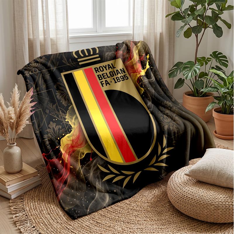 Belgium Football Printed Flannel Blanket Skin Friendly Warm Decorative Throw for Indoor Couch Bed Daily Use