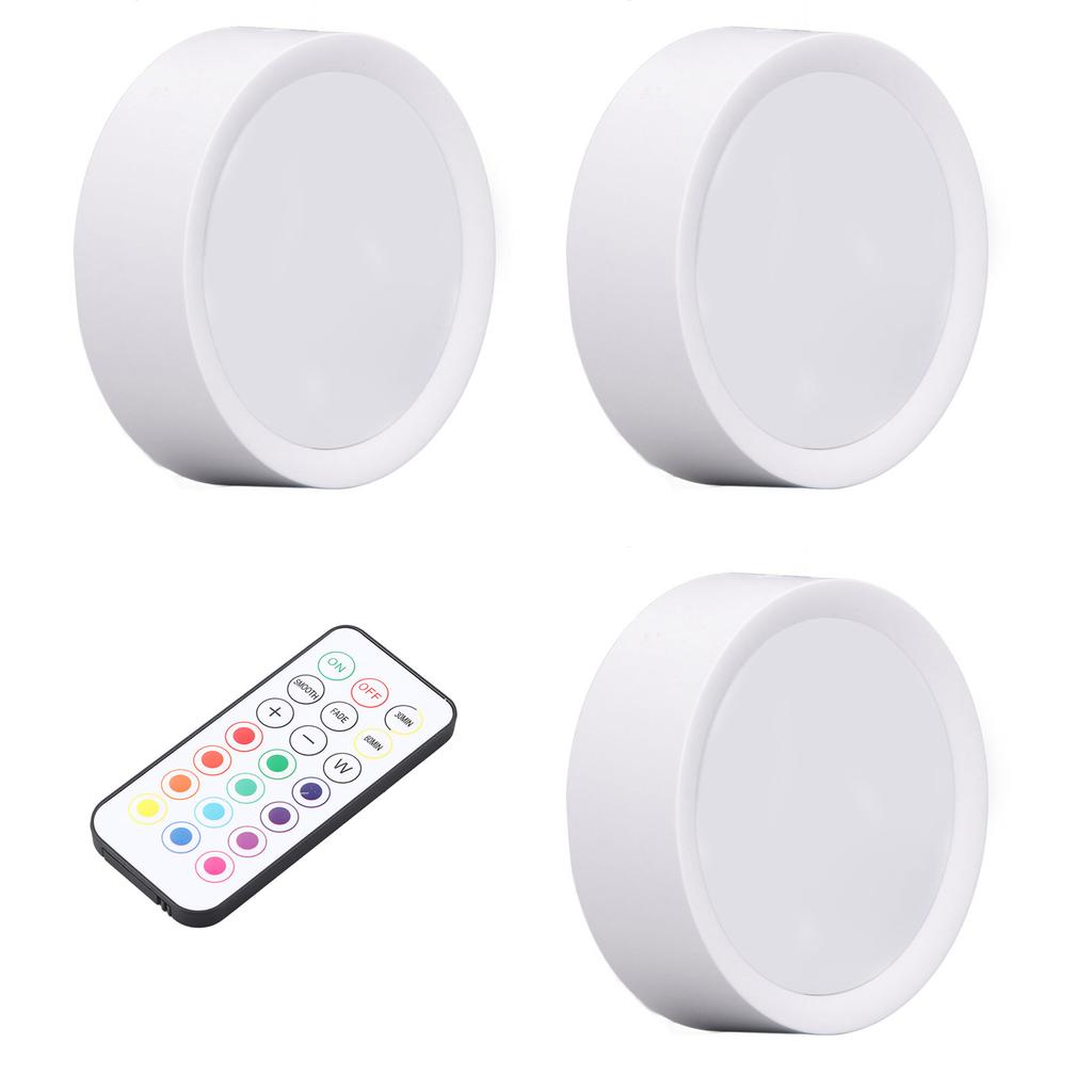 3 шт. светодиодных светильников-шайб 4 цветов с регулировкой яркости, таймером, перезаряжаемые, работающие от батареек, светодиодные нажимные лампы с E26