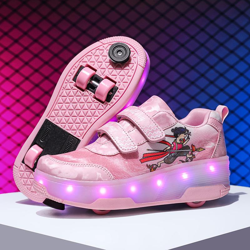 Детские кроссовки-ролики для девочек, четырехколесные роликовые коньки с тормозами, роликовые коньки для мальчиков