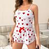 Women's Summer Camisole Pajama Set Spaghetti Strap Sleeveless Crop Tank Top And Shorts Sleepwear Set Heart Print Two-Piece Lounge Set