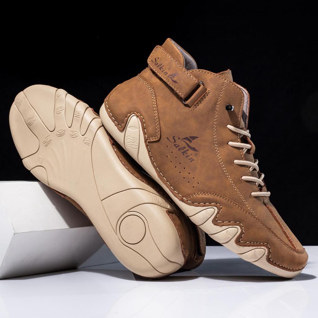 Hand-stitching Split Leather Shoes Men Loafers Comfortable Ankle Boots For Men Casual Shoes Moccasins Man Flats Shoes