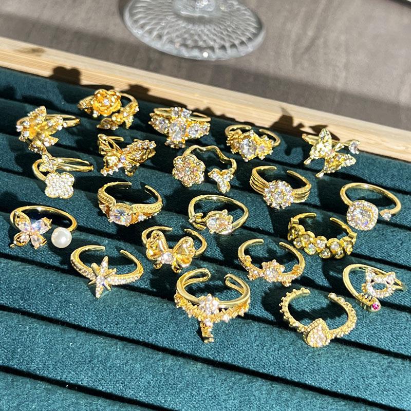 2026 Old Money Wind Exquisite Micro-inlaid Zircon Butterfly Flower Opening Ring Women's Light Luxury Geometric Stacking Wearing Versatile Niche Ring