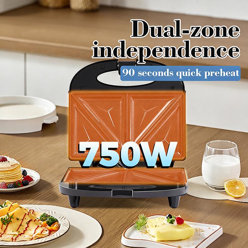 Electric Sandwich and Waffle Maker for European and American Style Breakfasts