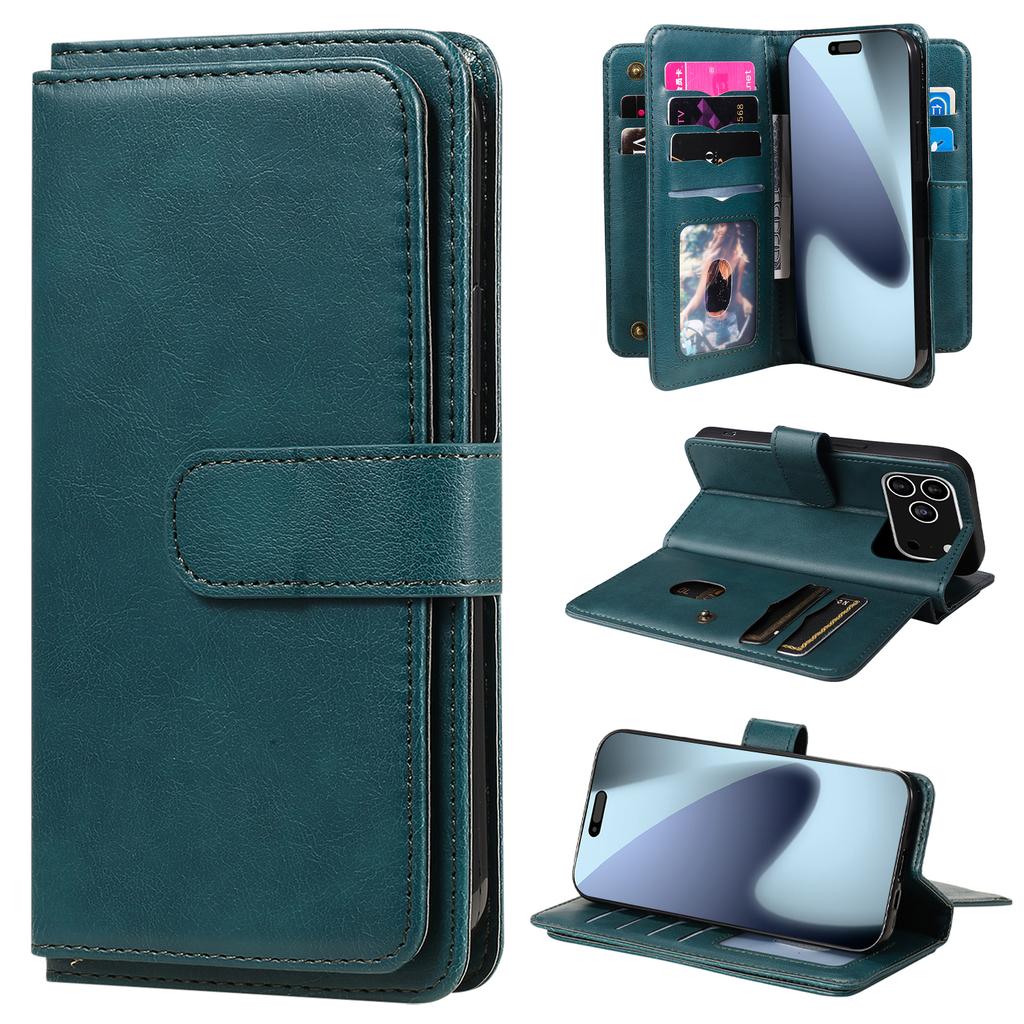 For iPhone 17 Pro Leather Case with 10 Card Holder Phone Cover Stand