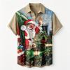 Men's short sleeved shirt Christmas train Santa Claus printed short sleeved shirt Business casual men's holiday painted printed
