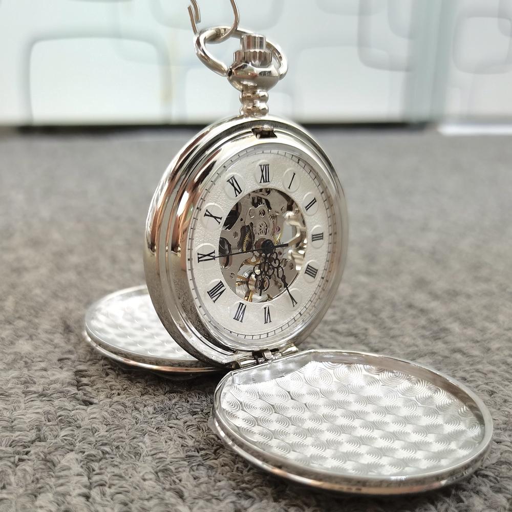 New Hand Wind Mechanical Men Pocket Watch Skeleton Dial Steampunk Necklace Pendant Vintage Dress Fob Watches for Weeding Gift