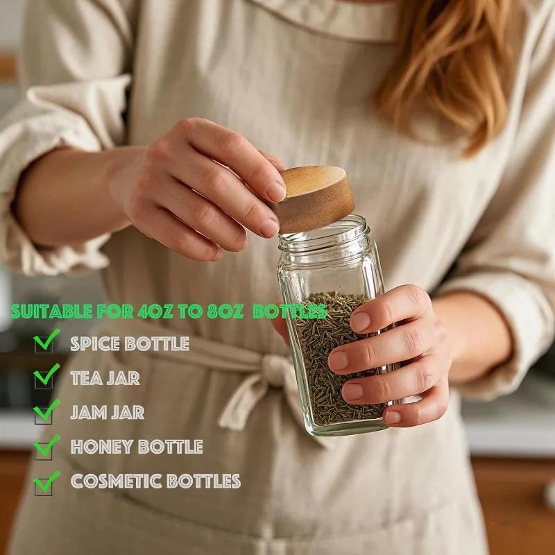 Стеклянные банки для специй с этикетками - Квадратные контейнеры для специй с деревянной крышкой, крышками-кисточками и воронкой, банки для приправ для полки, шкафа, ящика