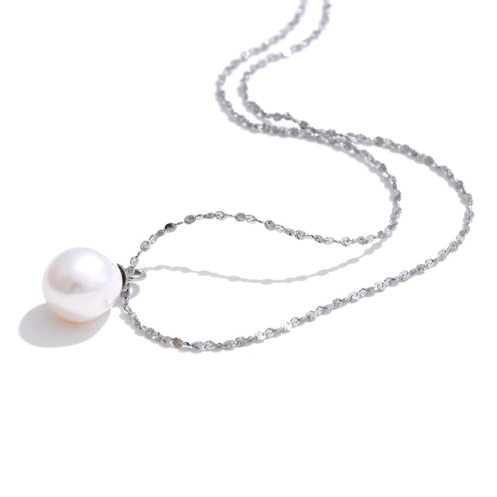 Yhpup Exquisite Thin Chain Natural Freshwater Pearl Pendant Necklace for Women Stainless Steel Fashion Collar Jewelry Gift