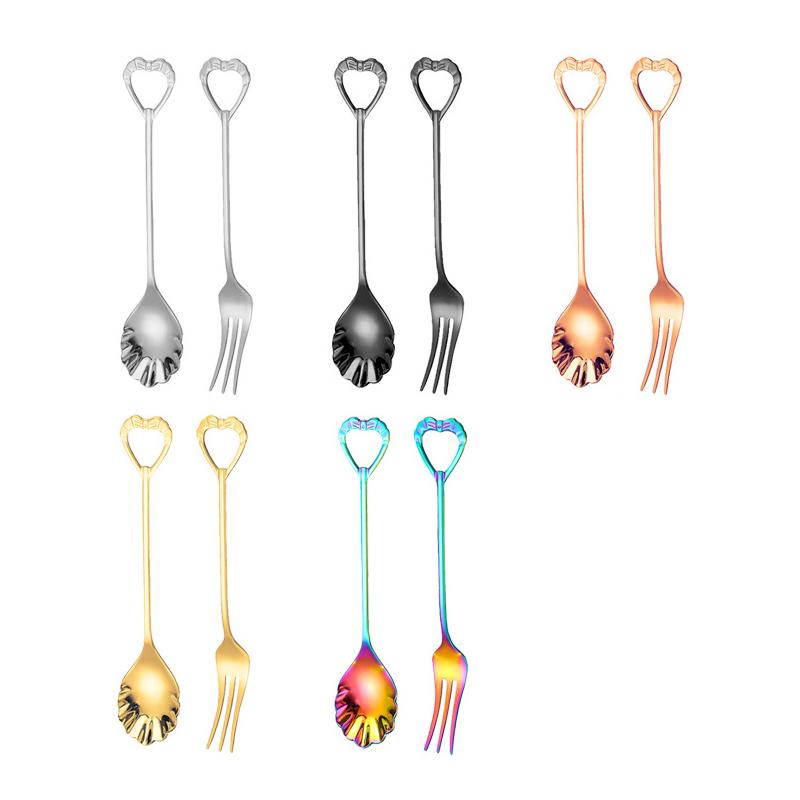 1 шт. вилка для торта и 1 шт. чайная ложка из нержавеющей стали креативная форма ракушки кофейные ложки ложка для смешивания напитков вилка для торта фруктовые десертные вилки