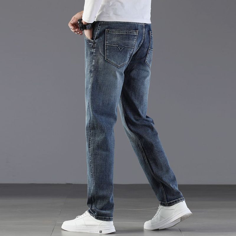 New Arrivals Jeans Men Quality Brand Business Casual Male Denim Pants Straight Slim Fit Dark Blue Men Plus Size