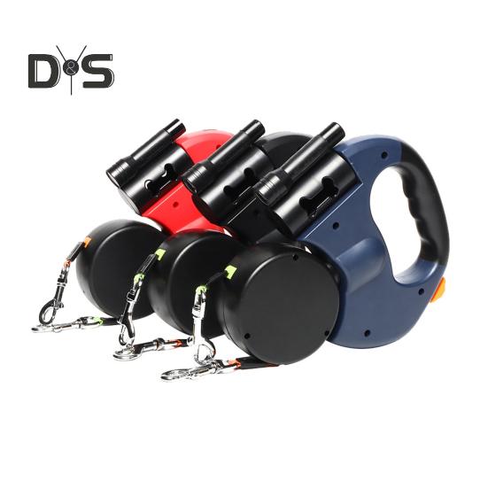 2 шт. двойной выдвижной поводок для собак для маленьких собак, 360-градусный пояс для выгула собак, не спутывающийся, со светодиодной подсветкой и мешками для фекалий для бега, походов, тренировок