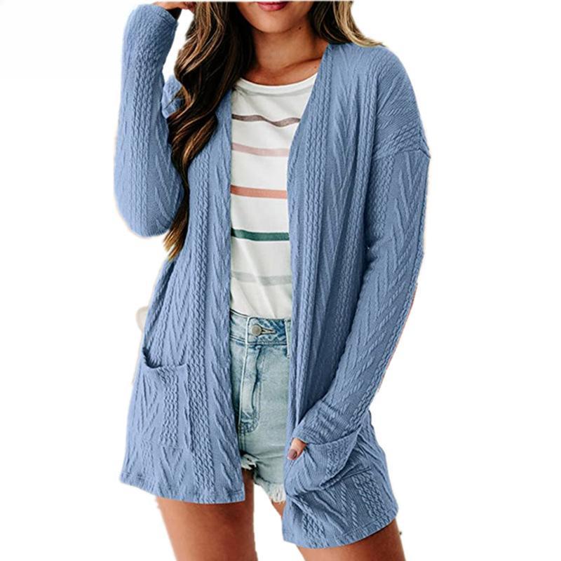 Autumn and Winter Women's Cardigan Coat Solid Color Loose Pocket Fashion Stitching Sweater Knitted Long-sleeved Cardigan