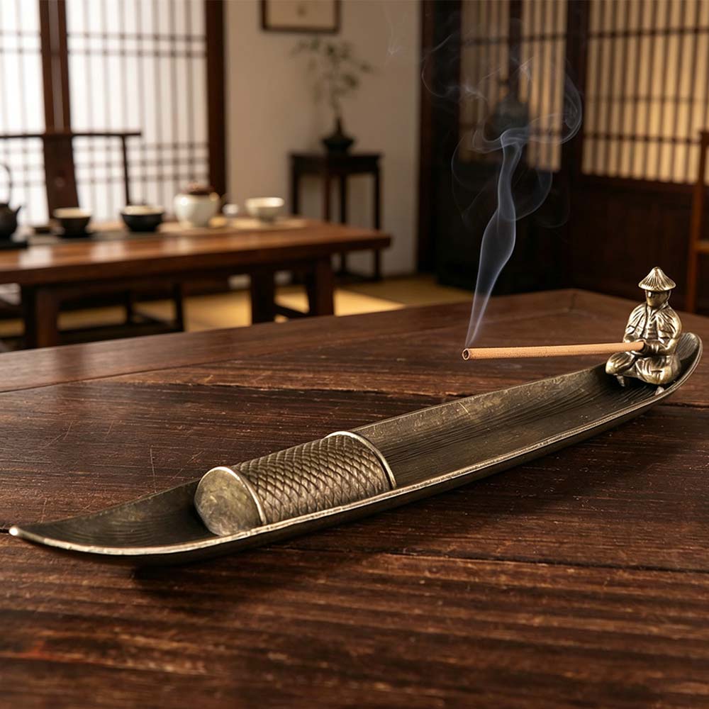 Boat Shape Incense Holder Old Men Fishing Incense Censer Aromatherapy Ornament Living Room