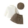 Toddler Baby Girls 3pcs Skirt Clothes Set Fall Ribbed Sweater and Houndstooth Mini Skirt Hat Children Outerwear 0-3 Years